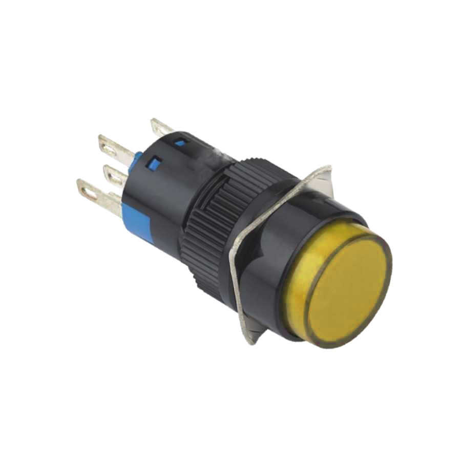  16mm Kalıcı Buton / Anahtar Sarı 1no/1nc Yuvarlak